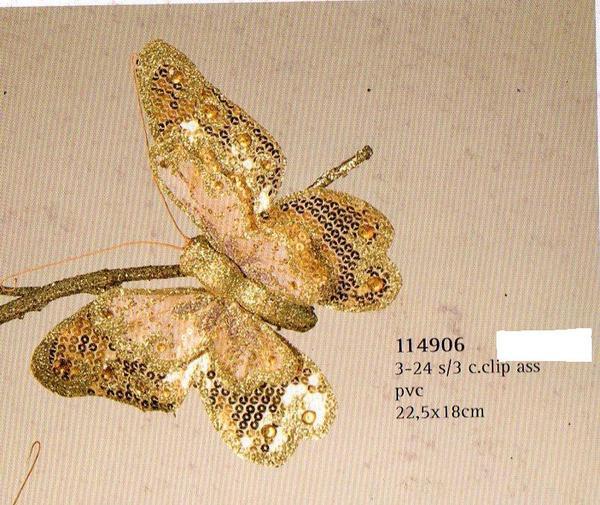 Farfalla Oro cm.23 x 18  - Sconti per Fioristi e Aziende - decorata con paillettes oro