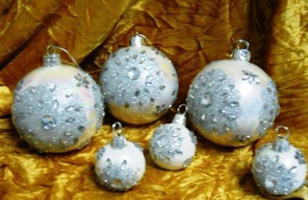 Palline di Natale in vetro  x 6  - Sconti per Fioristi e Aziende -  iridato con strass