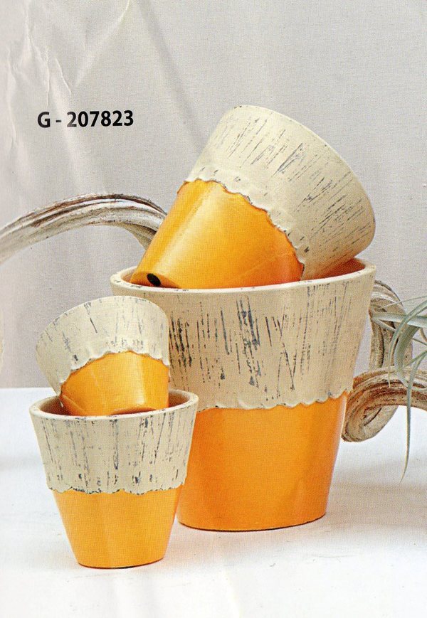 Vasi x 4 Ceramica Bicolore - Sconti per Fioristi e Aziende - Avorio - Arancio  Giallo - Marro