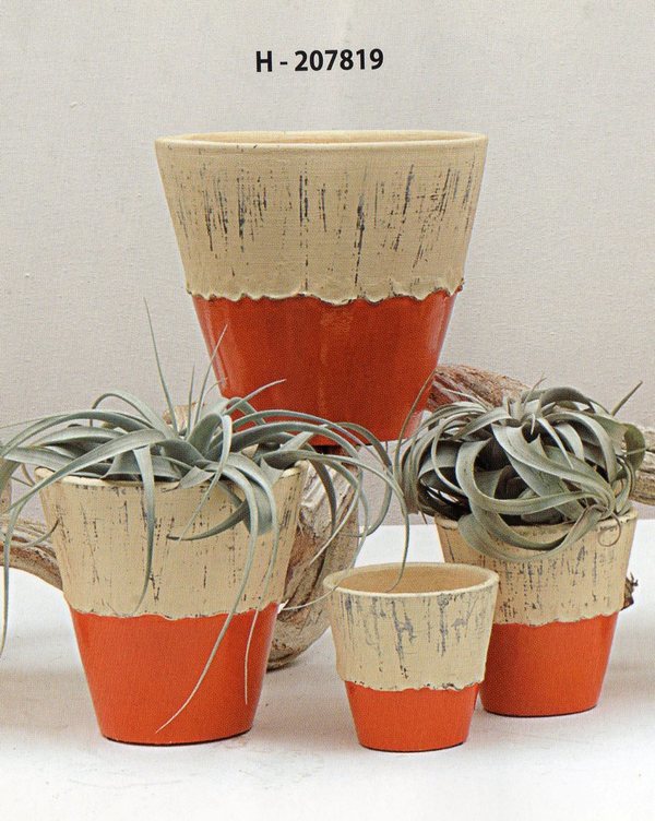 Vasi x 4 Ceramica Bicolore - Sconti per Fioristi e Aziende - Avorio - Arancio  Giallo - Marro
