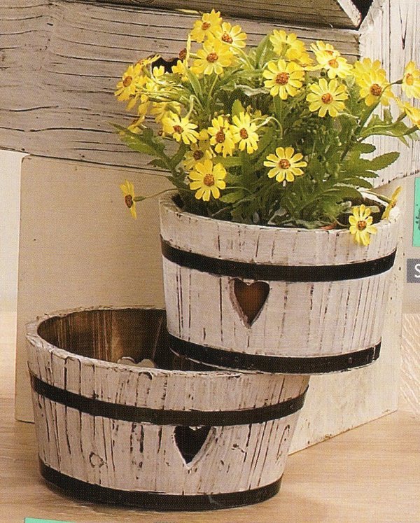 Mastellino in legno bianco  con intarsio cuore - Sconti per Fioristi e Aziende