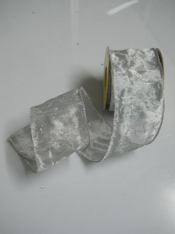 Nastro Argento in Organza - Sconti per Fioristi e Aziende -  H 60 x 10 mt. Ricamato