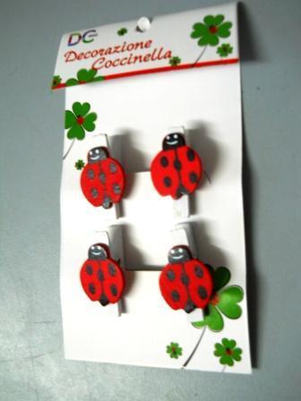 Mollette Coccinella x 4  cm. 3.5 - Sconti per Fioristi e Aziende