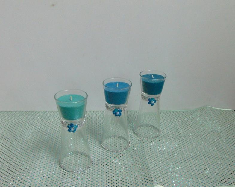 Candela clessidra trittico x 3  - Sconti per Fioristi e Aziende - color tiffany