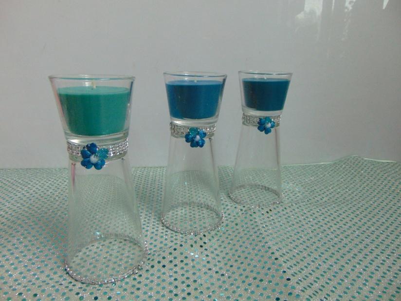 Candela clessidra trittico x 3  - Sconti per Fioristi e Aziende - color tiffany