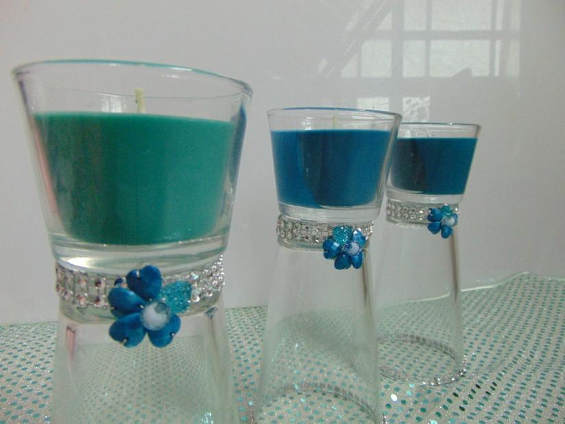 Candela clessidra trittico x 3  - Sconti per Fioristi e Aziende - color tiffany