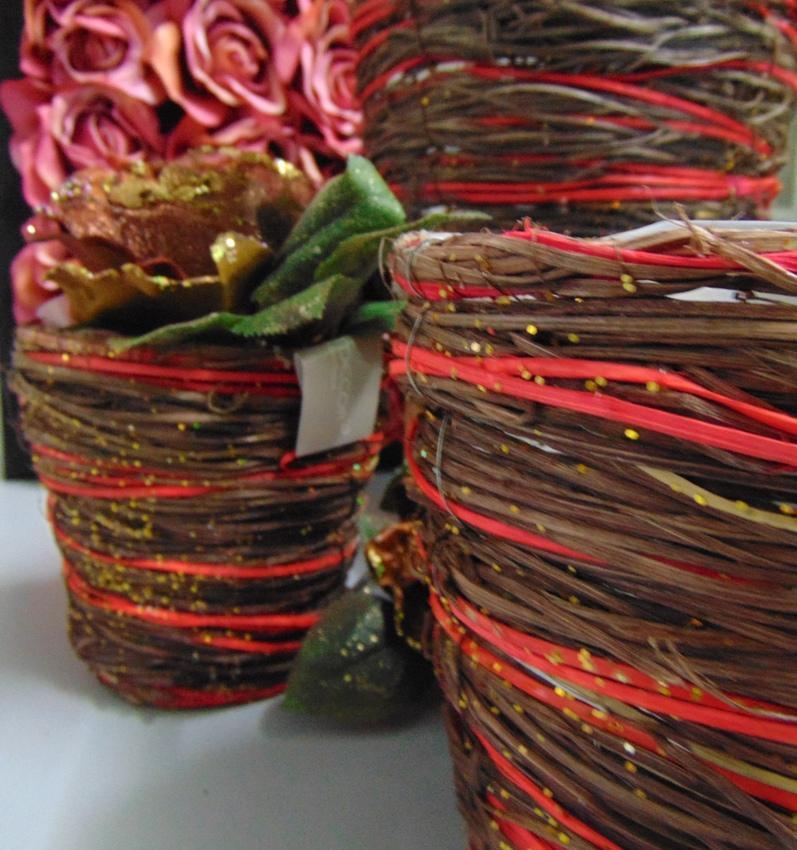 Cesti Sea Grass x 3 rosso - Sconti per Fioristi e Aziende -  glitterati 3 modelli