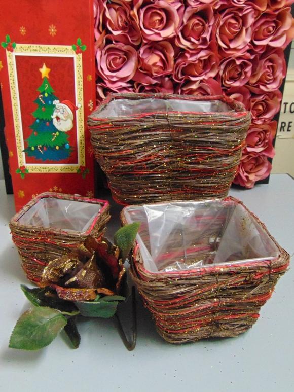 Cesti Sea Grass x 3 rosso - Sconti per Fioristi e Aziende -  glitterati 3 modelli