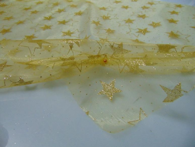 Organza Stelle Oro Glitter  - Sconti per Fioristi e Aziende - Rotolo H 48 x 3 mt.