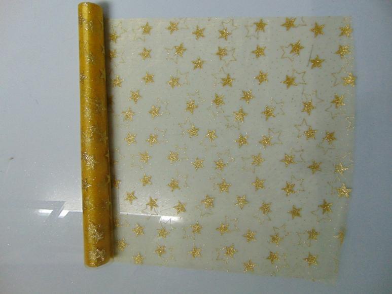 Organza Stelle Oro Glitter  - Sconti per Fioristi e Aziende - Rotolo H 48 x 3 mt.