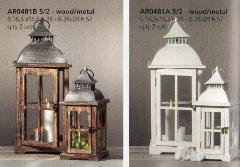 Lanterne x 2 H 57 e 38 in legno e metallo - Sconti per Fioristi e Aziende