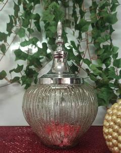 Confettiera in vetro H 31 dm.19 con cupola argento - Sconti per Fioristi e Aziende