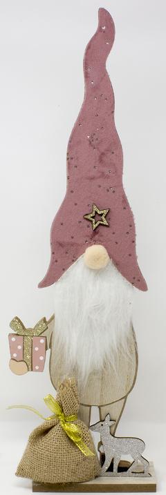 Elfo di Natale H 43 in legno con base decorato Sconti per Fioristi e Aziende