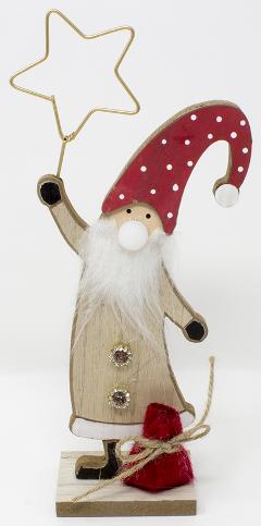 Babbo Natale H 24 in legno con stella oro Sconti per Fioristi e Aziende