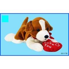 Peluches Cagnolino cm.20 H 12 con cuore Articolo per S. Valentino - Sconti per Fioristi e Aziende