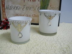 Porta candela in vetro bianco Decorato in 2 misure - Sconti per Fioristi e Aziende