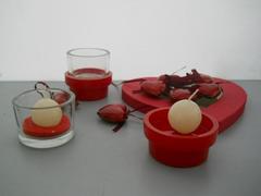 Portacandele vetro con ceramica rossa - Sconti per Fioristi e Aziende