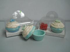 Cupcake Ceramica c/ tortina   - Sconti per Fioristi e Aziende - Box PVC trasparente