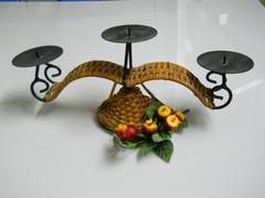 Candelabro Peel x 3  lintrecciato ferro/vimini - Sconti per Fioristi e Aziende