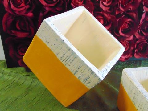 Cubo x 2 Ceramica Bicolore - Sconti per Fioristi e Aziende - Avorio/ Arancio/ Marrone/ Giallo