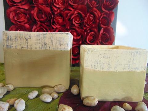 Cubo x 2 Ceramica Bicolore - Sconti per Fioristi e Aziende - Avorio/ Arancio/ Marrone/ Giallo