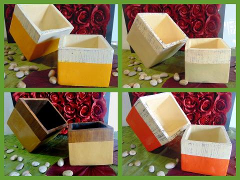 Cubo x 2 Ceramica Bicolore - Sconti per Fioristi e Aziende - Avorio/ Arancio/ Marrone/ Giallo
