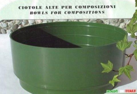 Ciotola Tamburella dm. 25 H 11 in plastica Verde - Sconti per Fioristi e Aziende