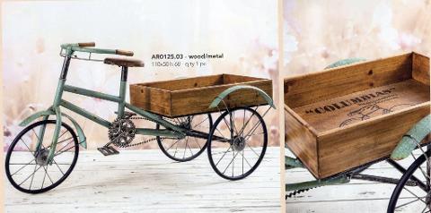 Triciclo con carrello legno cm. 110x50 H 60 - Sconti per Fioristi e Aziende - San Michele di Ganzaria (Catania)