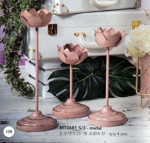 Brocche - Fiorere - Candelabri in metallo rosa decorati oro - Sconti per Fioristi e Aziende