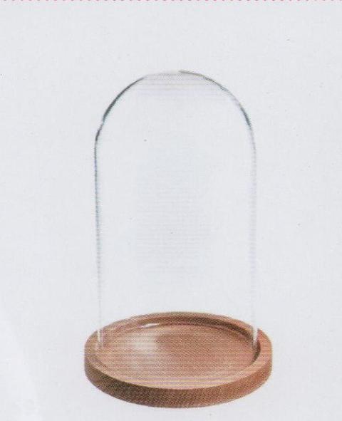 Campana in vetro H 22 dm. 12  - Sconti per Fioristi e Aziende - Con base in  MDF Naturale