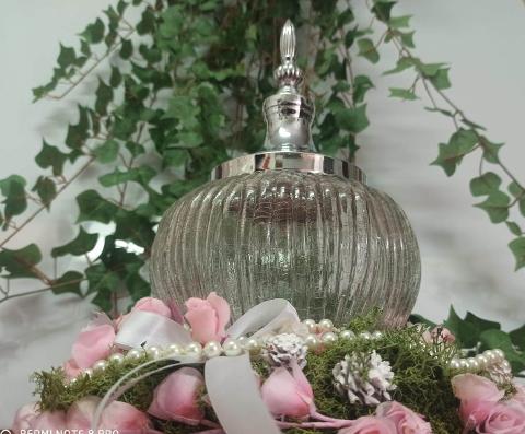 Confettiera in vetro H 31 dm.19 con cupola argento - Sconti per Fioristi e Aziende