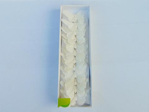 Farfalle Bianca x 12  floccata con clip - Sconti per Fioristi e Aziende