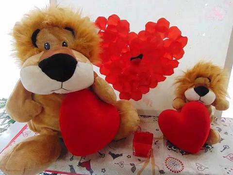 Leoncino H 20 e H 40 con cuore vellutato Articolo per S. Valentino - Sconti per Fioristi e Aziende