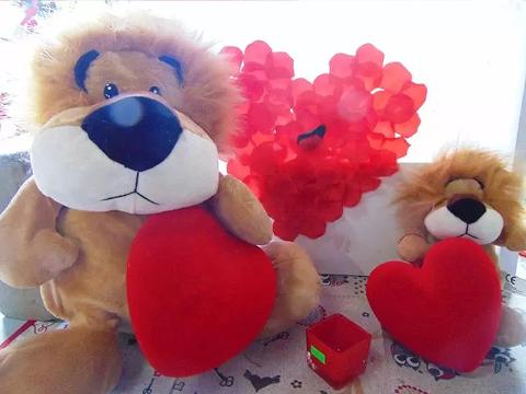 Leoncino H 20 e H 40 con cuore vellutato Articolo per S. Valentino - Sconti per Fioristi e Aziende