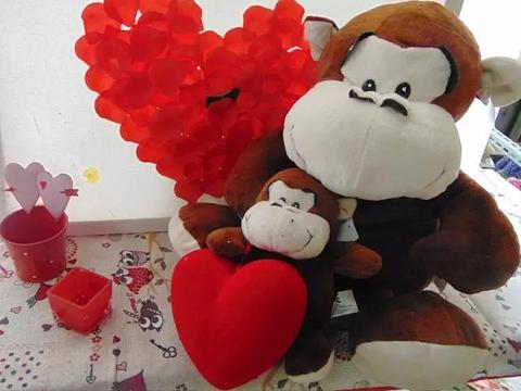 Scimmietta H 20 e H 40 con cuore vellutato Articolo per S. Valentino - Sconti per Fioristi e Aziende