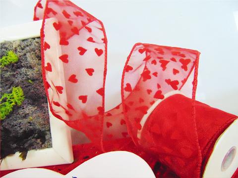 Nastro Organza Cuori Rosso H 60 Articolo per San Valentino - Sconti per Fioristi e Aziende