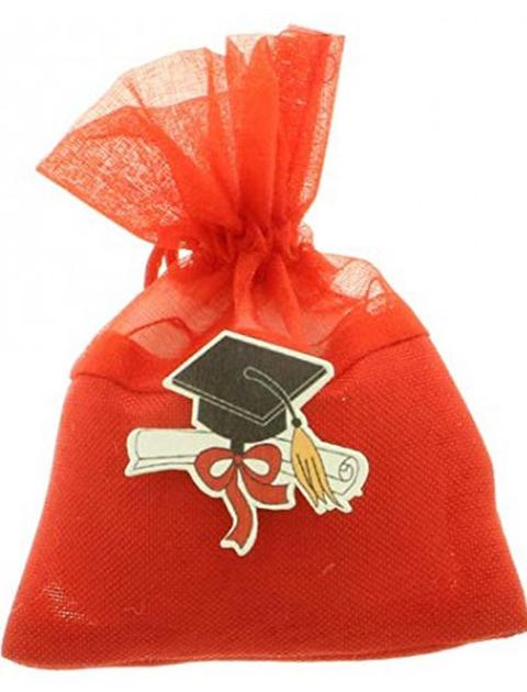 Sacchetto Laurea Rosso cm. 8,5x 3,5 in organza - Sconti per Fioristi e Aziende e Wedding