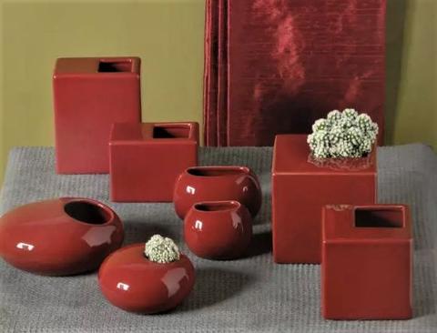 Vasetti cubo in ceramica GAV corallo H 11 - H 9 - Sconti per Fioristi e Aziende
