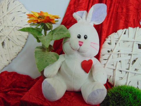 Peluche coniglio H 25  con cuore adatto per S.Valentino - Sconti per Fioristi e Aziende
