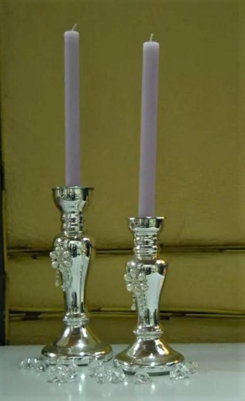 Candelabro in vetro argentato con perle in 2 misure - Sconti per Fioristi e Aziende