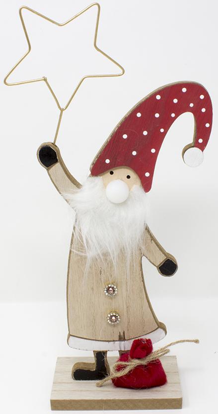 Babbo Natale H 32 in legno con stella oro Sconti per Fioristi e Aziende