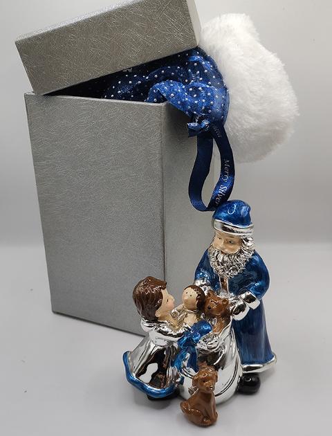 Babbo Natale H 10 in Argento Laccato Blu con sacco Sconti per Fioristi, Wedding e Aziende