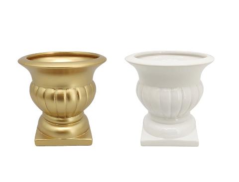 Coppa Stile Romano H 16,5 in Ceramica Bianca e Oro Sconti per Fioristi, Wedding e Aziende