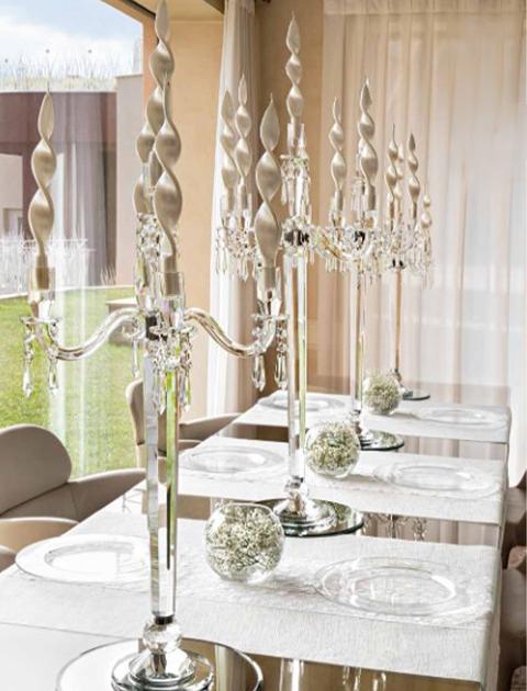 Candelabro in vetro a 5 fuochi - Sconti per Fioristi e Aziende . - H 75 e H 88