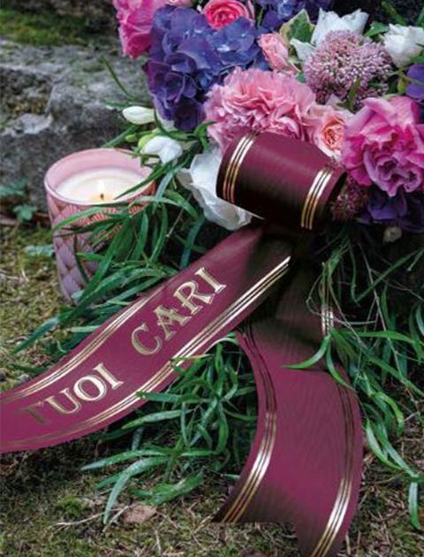 Nastro Funebre Moiré bordo oro H 75 e H 100 - Sconti per Fioristi e Aziende