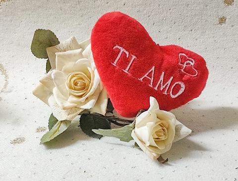 Cuscino Cuore Velluto Rosso - Sconti per Fioristi e Aziende - Dm. 12 con scritta Ti amo