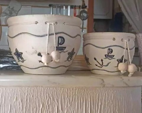 Cachepot x 3 Decoro Mare  - Sconti per Fioristi e Aziende  - H 30 dm. 35 con pendenti