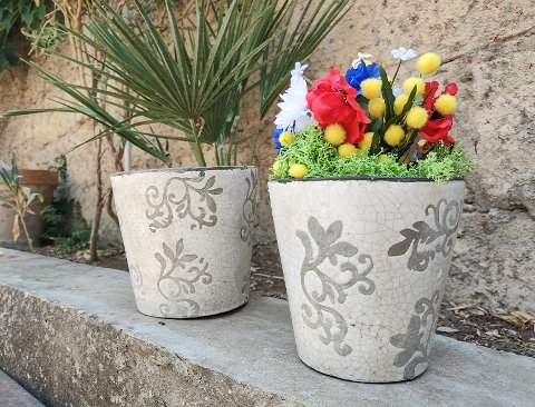 Set Vasi Decorati x 2 in ceramica  - Sconto per Fioristi e Aziende - Misure. 13x14 e 15x16