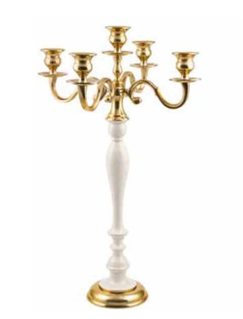 Candelabro in alluminio H 76 - Sconti per Fioristi e Aziende  - A 5 fuochi Bianco e Oro