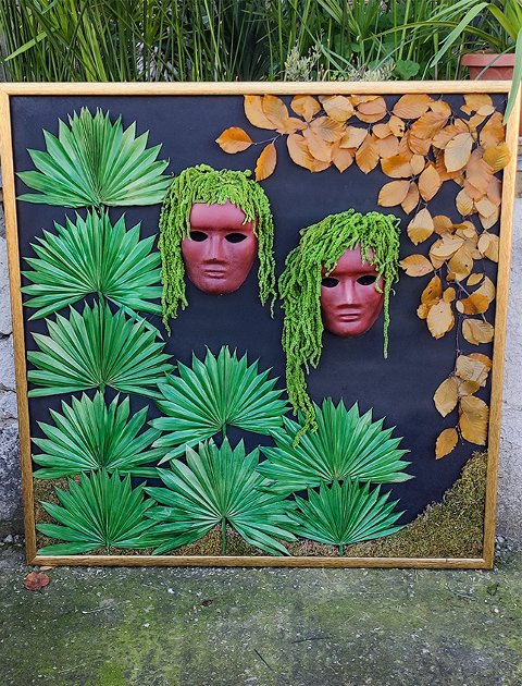 Quadro tropical con maschere - Sconto per Fioristi e Aziende - cm. 100x100 mod. 1